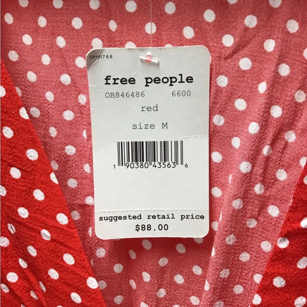 NWT Free People Red and White Polka Dot Fitted Blouse - Picture 3 of 14